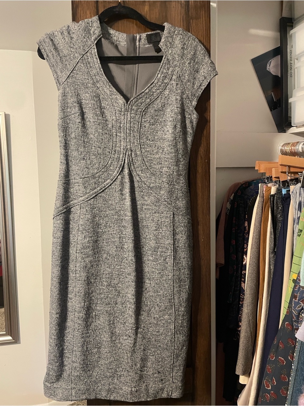 Banana Republic Wool Blend Gray Cap-Sleeve Sheath Dress